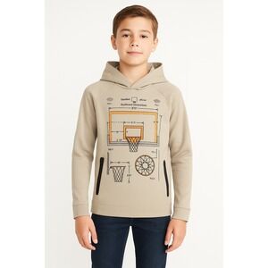 Old Navy Kids Active Hoodie Size L 10-12 Beige Basketball Court Graphic Pockets